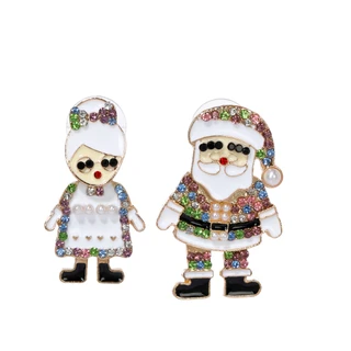 Thumbnail 1: C&C California Santa & Mrs. Claus Mismatch Christmas Drop Earrings 