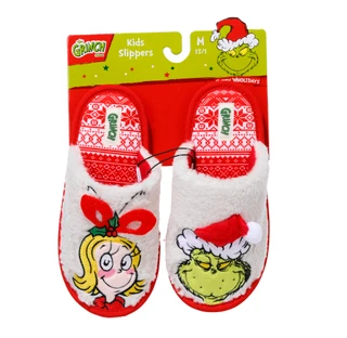 Thumbnail 1: THE GRINCH Kids Fair Isle Christmas Santa Grinch Slippers 
