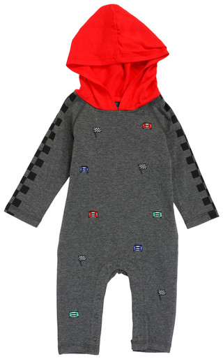 Thumbnail 1: Andy & Evan Baby Boys Long Sleeve Hooded Race Car Romper  