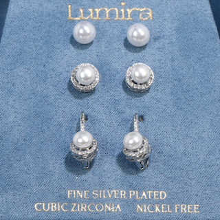 Thumbnail 2: Mulberry & Broome 3 Pr Fine Silver Plated Cubic Zirconia Stud Earrings 