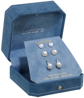Thumbnail 1: Mulberry & Broome 3 Pr Fine Silver Plated Cubic Zirconia Stud Earrings 