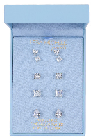 Thumbnail 1: Mulberry & Broome 5 Pc Fine Silver Plated CZ Stud Earrings 