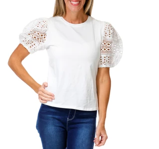 Thumbnail 1: Ellen Tracy Women's Solid Eyelet Sleeve Top  