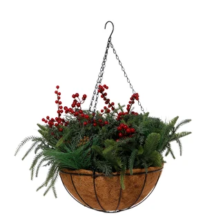 Thumbnail 1: Magical Season 22x15.5 Red Berries & Pinecones Hanging Christmas Basket 