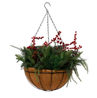 Thumbnail 2: Magical Season 22x15.5 Red Berries & Pinecones Hanging Christmas Basket 
