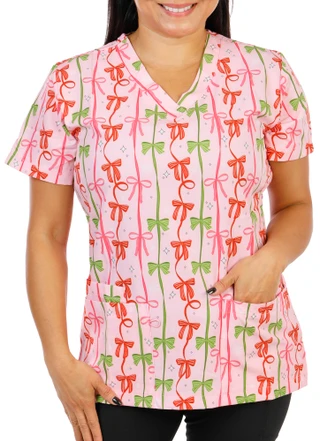 Thumbnail 1: Elite Med Women's Christmas Print Scrub Top 