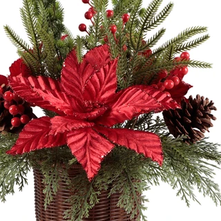 Thumbnail 2: Magical Season 24 in Poinsettias w/ Berries & Pinecones Christmas Basket  