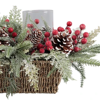 Thumbnail 2: Magical Season 20x12x9 Christmas Berries & Pine Candle Holder Centerpiece  