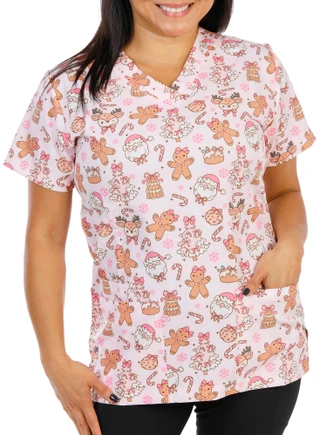 Thumbnail 1: Elite Med Women's Christmas Print Scrub Top 