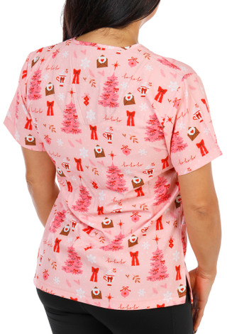 Thumbnail 3: Elite Med Women's Christmas Print Scrub Top 
