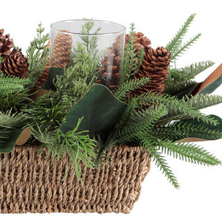 Thumbnail 2: Magical Season 10x13x9 Christmas Evergreen & Pinecones Centerpiece Basket 