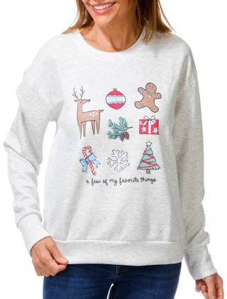 Thumbnail 1: Life is Good Women's Long Sleeve Christmas Favorites Graphic Sweatshirt 