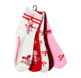 Thumbnail 1: Bioworld Women's 5 Pk The Grinch Christmas Quarter Crew Socks 