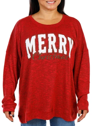 Thumbnail 1: Magical Season Women's Plus Long Sleeve Christmas Embroidered Hacci Top 