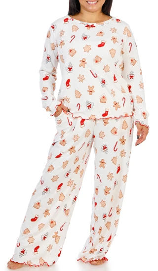 Thumbnail 1: Derek Heart Women's 2 Pc Gingerbread Christmas Print Pajama Pants Set 