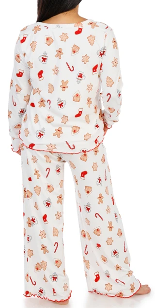 Thumbnail 2: Derek Heart Women's 2 Pc Gingerbread Christmas Print Pajama Pants Set 