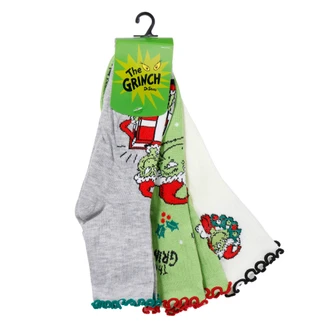 Thumbnail 1: Bioworld Women's 3 Pk The Grinch Christmas Quarter Crew Socks 