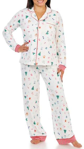 Thumbnail 1: Derek Heart Women's 2 Pc Christmas Icons Print Pajama Pants Set 