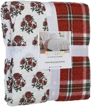 Thumbnail 1: MARTHA STEWART EVERYDAY 2 Pc Julia Plaid Reversible Christmas Twin Quilt Set 