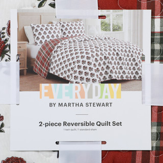 Thumbnail 2: MARTHA STEWART EVERYDAY 2 Pc Julia Plaid Reversible Christmas Twin Quilt Set 