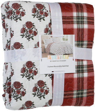 Thumbnail 1: MARTHA STEWART EVERYDAY 3 Pc Julia Plaid Reversible Christmas King Quilt Set 