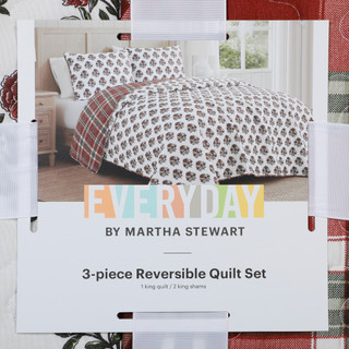 Thumbnail 2: MARTHA STEWART EVERYDAY 3 Pc Julia Plaid Reversible Christmas King Quilt Set 
