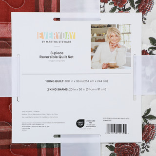 Thumbnail 3: MARTHA STEWART EVERYDAY 3 Pc Julia Plaid Reversible Christmas King Quilt Set 