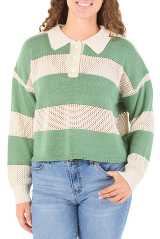 Thumbnail 1: BY TOGETHER Juniors' Collared Henley Sweater 