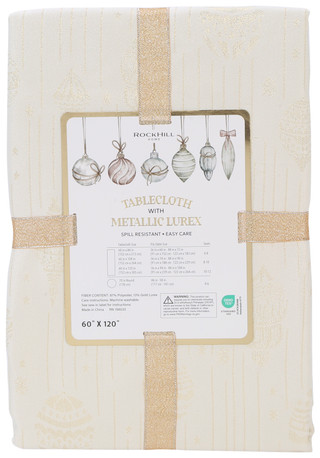 Thumbnail 2: Rockhill Home 60x120 Glittering Ornaments Christmas Tablecloth 