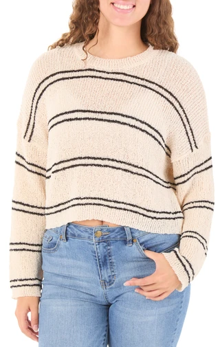 Thumbnail 1: BY TOGETHER Juniors' Stripe Cropped Sweater  