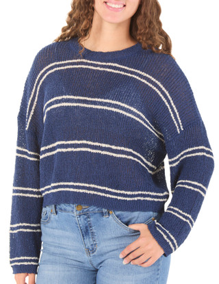 Thumbnail 1: BY TOGETHER Juniors' Stripe Cropped Sweater  