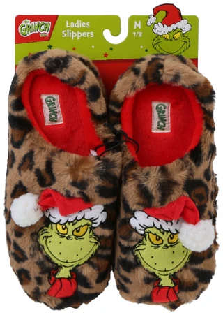 Thumbnail 1: THE GRINCH Women's Christmas Leopard Santa Grinch Slippers 