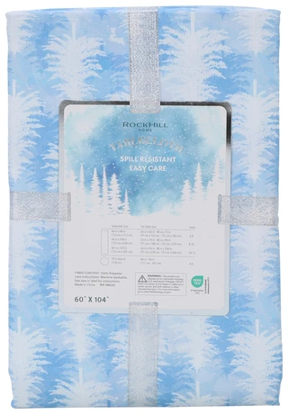 Thumbnail 2: Rockhill Home 60x104 Winter Blue Trees Christmas Tablecloth 