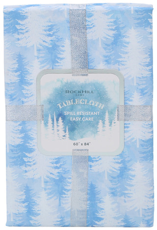 Thumbnail 1: Rockhill Home 60x84 Winter Blue Trees Christmas Tablecloth 