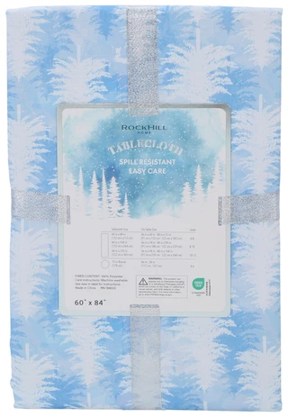 Thumbnail 2: Rockhill Home 60x84 Winter Blue Trees Christmas Tablecloth 