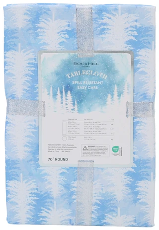 Thumbnail 2: Rockhill Home 70 in Round Winter Blue Trees Christmas Tablecloth 