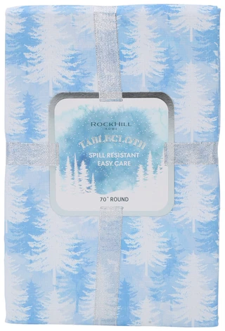 Thumbnail 1: Rockhill Home 70 in Round Winter Blue Trees Christmas Tablecloth 