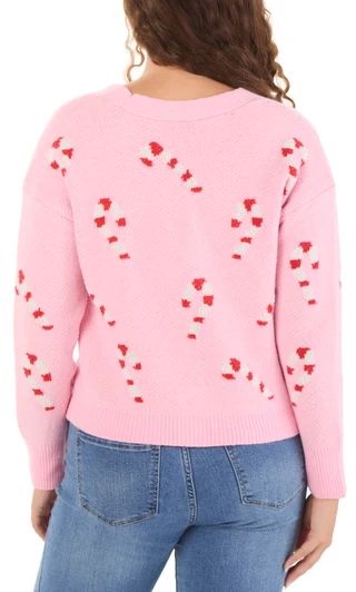 Thumbnail 2: No Comment Juniors' Candy Cane Button Cardigan with Claw Clp  
