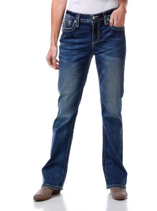 Thumbnail 2: MISS ME Women's Mid Rise Relaxed Fit Bootcut Jeans 