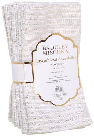 Thumbnail 1: BADGLEY MISCHKA 8 Pk Gold Metallic Woven Stripe Cloth Napkin Set 