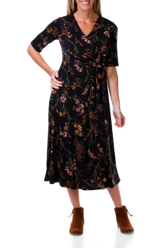 Thumbnail 1: MSK Women's Floral Wrap Midi Dress  
