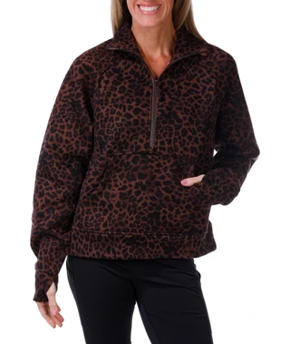 Thumbnail 1: Jockey Women's Long Sleeve 1/4 Zip Leopard Print Pullover Sweater 