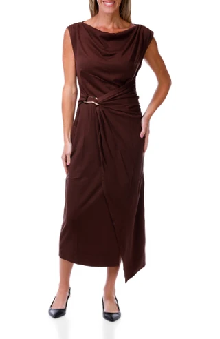 Thumbnail 1: MSK Women's Sleeveless Cowl Neck Gold Ring Detail Midi Dress  