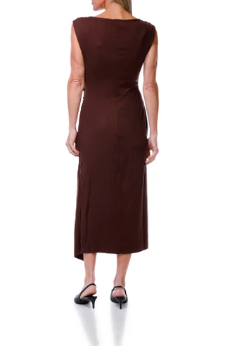 Thumbnail 2: MSK Women's Sleeveless Cowl Neck Gold Ring Detail Midi Dress  