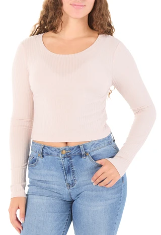 Thumbnail 1: BY TOGETHER Junior's Long Sleeve Ribbed Crop Tee  