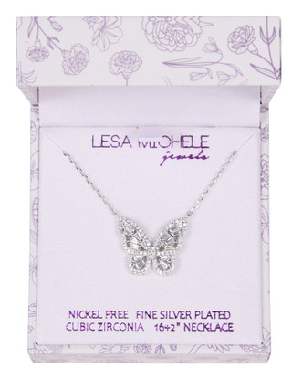 Thumbnail 1: LESA MICHELE Silver Plated Butterfly Necklace  
