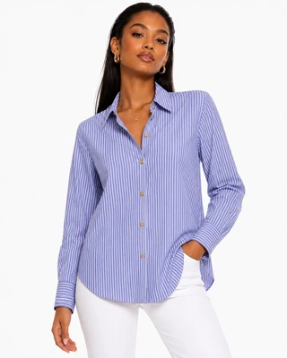 Thumbnail 1: Beach Lunch Lounge Women's Bentley Striped  Gold Button Down Long Sleeve Top 