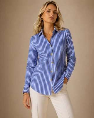 Thumbnail 1: Beach Lunch Lounge Women's Bentley Striped  Gold Button Down Long Sleeve Top 