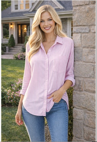 Thumbnail 1: Beach Lunch Lounge Women's Cami Striped Button Down Top 