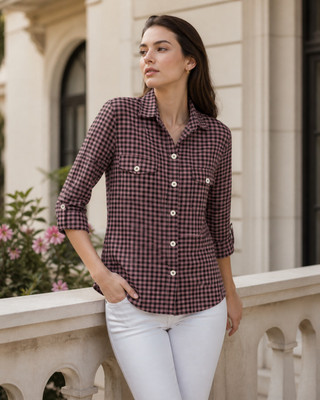 Thumbnail 1: Beach Lunch Lounge Women's Lilo Mini Check Contrast Button Top 